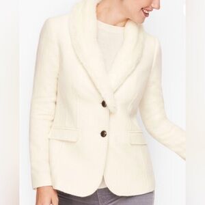 Talbots Faux Fur Collar Cream Blazer